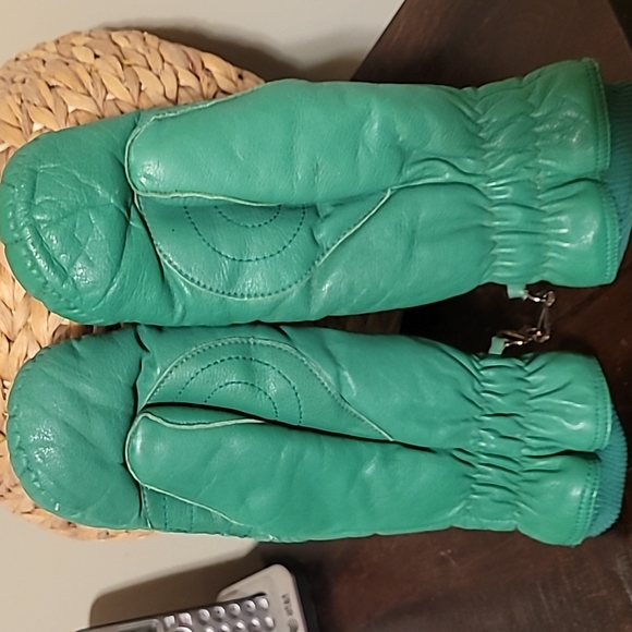 Men's Green Leather Grandoe Ski Mitts, Sz. M - Picture 3 of 7